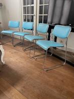 Vintage retro stoelen set van 4, Huis en Inrichting, Stoelen, Ophalen, Blauw, Vintage, Leer