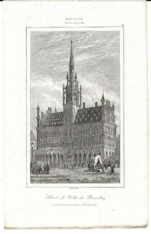 1844 - Brussel stadhuis / Bruxelles maison de ville, Antiek en Kunst, Kunst | Etsen en Gravures, Verzenden