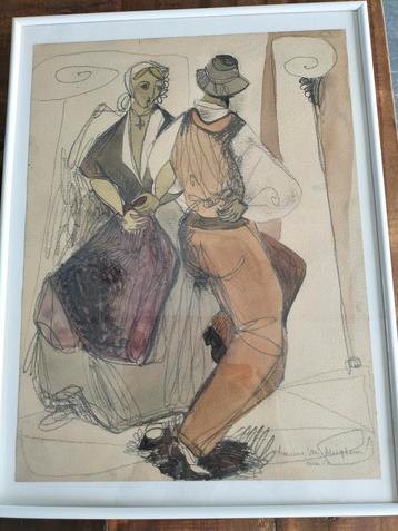 Francine van Mieghem, prachtige aquarel, combinatie tekening beschikbaar voor biedingen