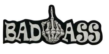 Bad Ass skull middelvinger XL biker strijk patch - 250x102mm beschikbaar voor biedingen