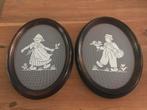 Set lijsten kaders ovaal handwerk boer boerin achter glas, Ophalen of Verzenden