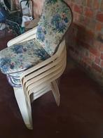 6 tuinstoelen met 4 kussens, Tuin en Terras, Tuinstoelen, Ophalen, Gebruikt, Plastic, Stapelbaar
