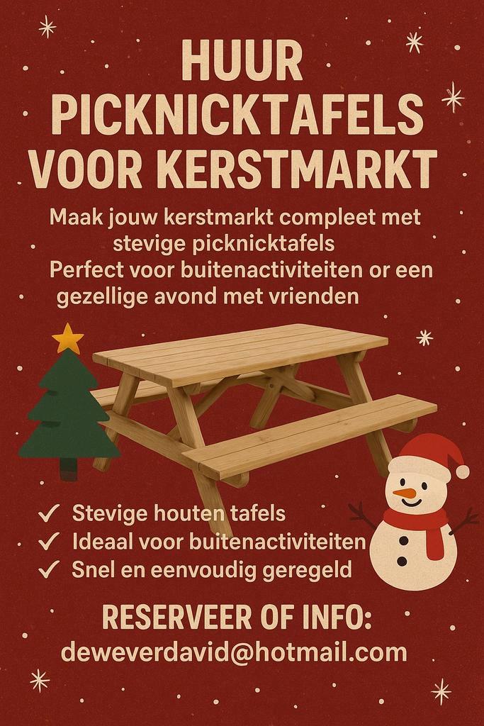 Verhuur picknicktafels voor elk evenement, Tuin en Terras, Picknicktafels, Zo goed als nieuw, Hout, Ophalen