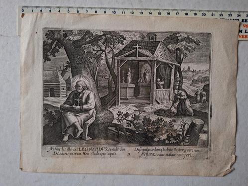 17de eeuwse ets Maarten De Vos naar Johann Sadeler Leonardus, Antiek en Kunst, Kunst | Etsen en Gravures, Ophalen of Verzenden