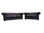 Salon 3+2 places Canapé Chesterfield marron très bon état, Gebruikt, 150 tot 200 cm, Anglais, Driepersoons