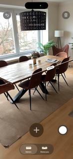 Eettafel + 8 stoelen (industrieel) – 216/217 x 101 cm, Ophalen, 200 cm of meer, 50 tot 100 cm, Zo goed als nieuw