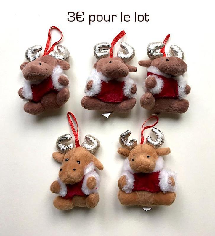 Kerstdecoratie, set van 5 kleine knuffelbeesten (rennes), Diversen, Kerst, Nieuw, Ophalen of Verzenden