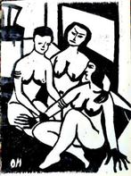 Otto Mueller woodcut 3 akte 30 x 40 cm, Verzenden