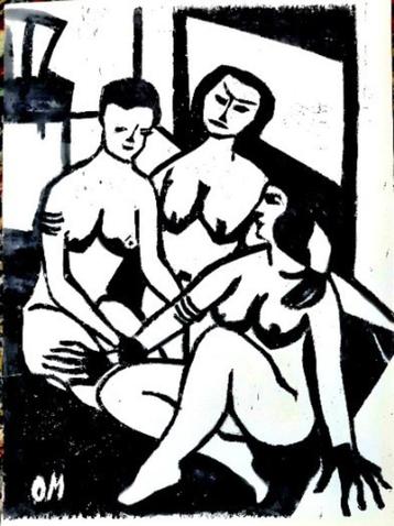 Otto Mueller woodcut 3 akte 30 x 40 cm beschikbaar voor biedingen