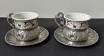 2 Mooie Tassen - Porselein met Tin, Antiek en Kunst, Ophalen of Verzenden
