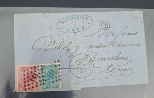 Magnifique lettre enveloppe 1868 Belgique- Espagne, Postzegels en Munten, Brieven en Enveloppen | België, Brief, Ophalen of Verzenden
