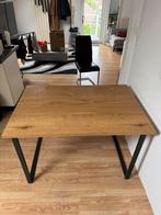 Moderne Eettafel Massief Hout met Zwart Metalen Frame, Huis en Inrichting, Tafels | Eettafels, Ophalen, Zo goed als nieuw