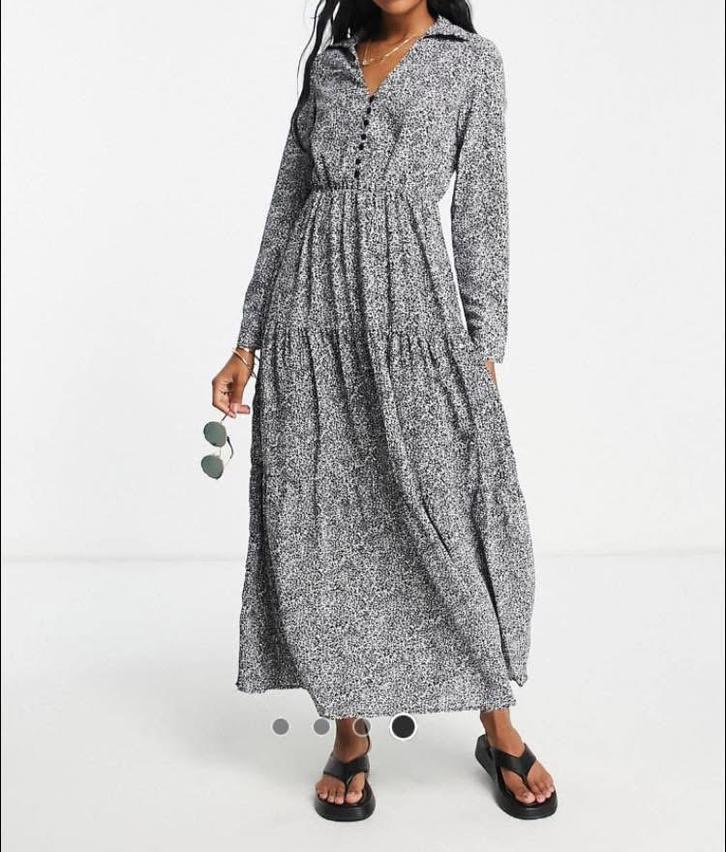 * Lange jurk met ruches van Leonardo print, 38, Kleding | Dames, Jurken, Zo goed als nieuw, Ophalen of Verzenden