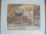 Alfons Vermeir  1905 - 1994   Aquarel  Interieur, Envoi