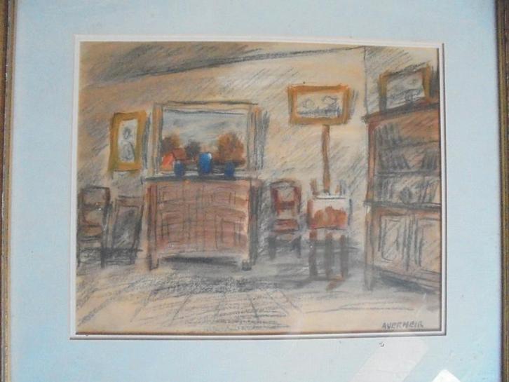 Alfons Vermeir  1905 - 1994   Aquarel  Interieur, Antiquités & Art, Art | Peinture | Classique, Envoi