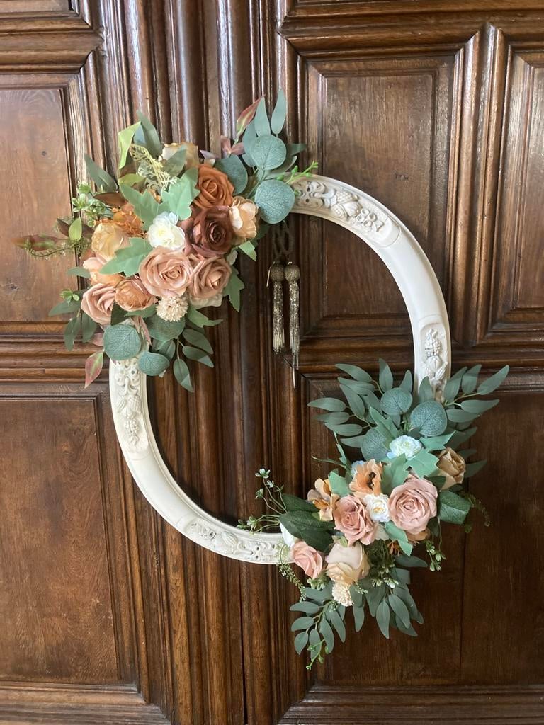 Houten oude kader met bloemen verwerkt, Huis en Inrichting, Woonaccessoires | Kransen, Ophalen of Verzenden, Gebruikt