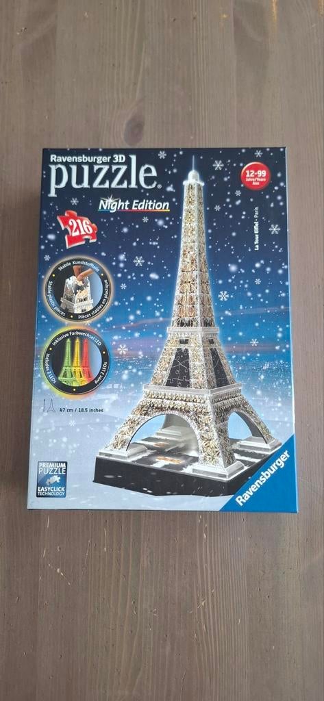 Lichtgevende 3D eifeltoren puzzel, Ophalen, Minder dan 500 stukjes, Zo goed als nieuw, Rubik's of 3D-puzzel