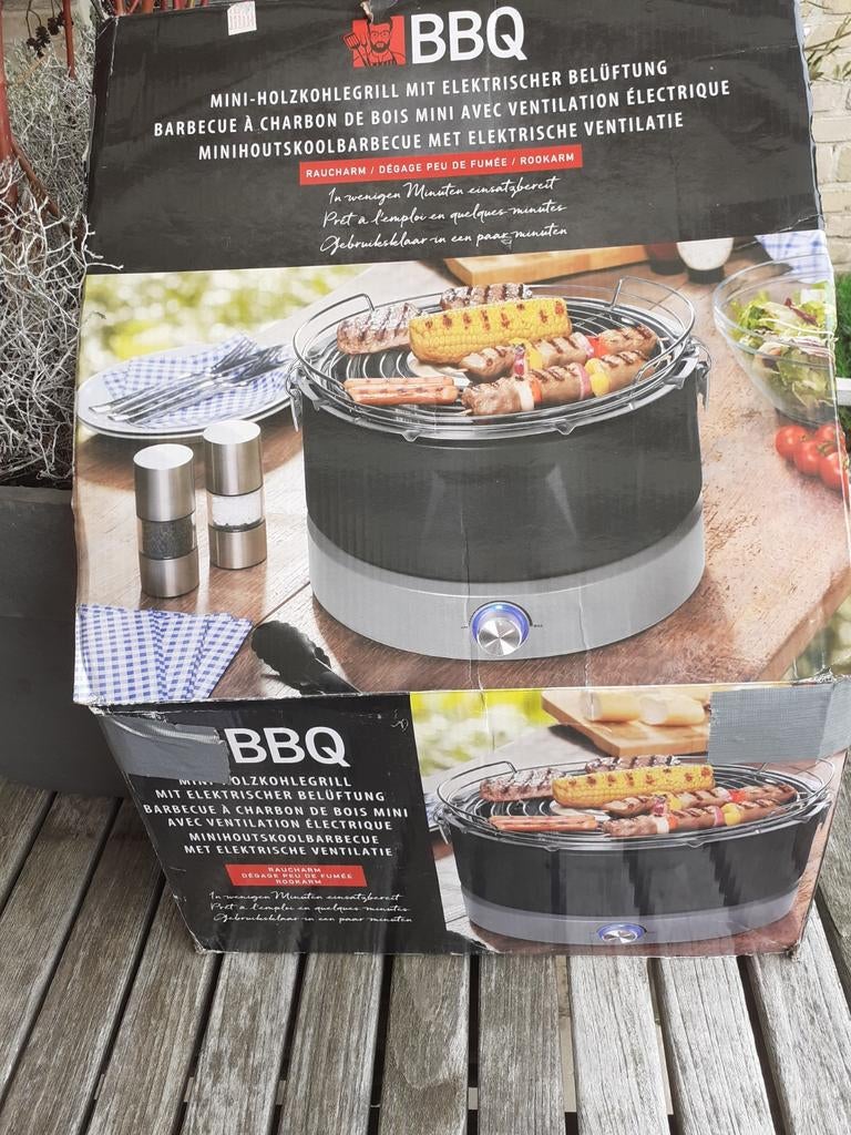 Minihoudskoolbarbeque met elektrische ventilatie, Ophalen of Verzenden, Zo goed als nieuw, Zie foto