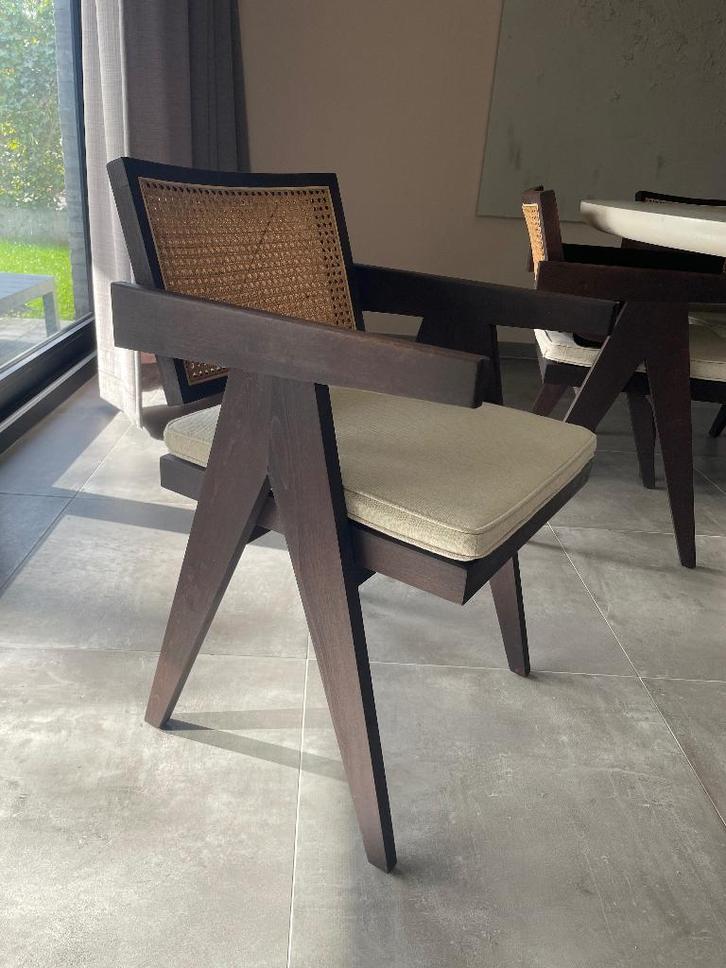 6 Pierre Jeanneret inspired eetkamer stoelen, Huis en Inrichting, Stoelen, Gebruikt, Vijf, Zes of meer stoelen, Hout, Bruin, Ophalen