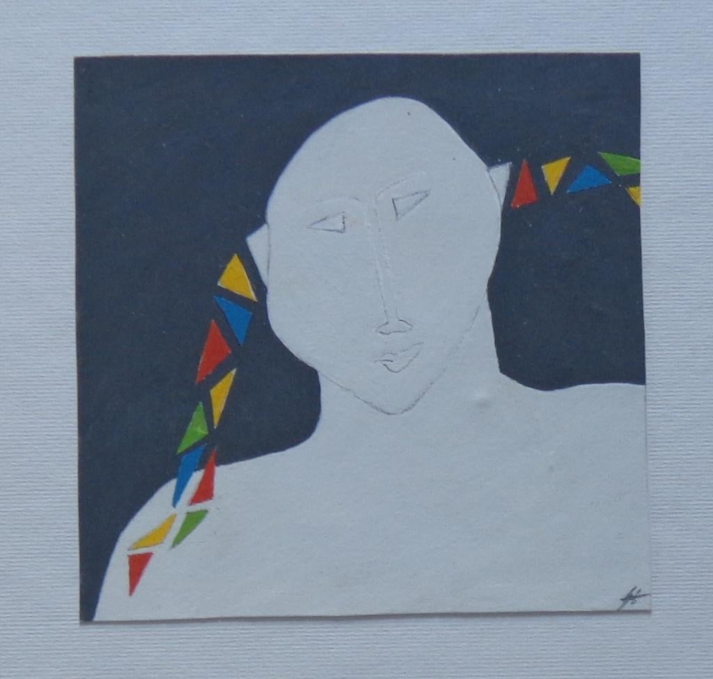 ENZO FORESE / FIGUUR / ORIGINEEL WERK / 23x23cm / KADER, Enlèvement ou Envoi