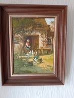 Schilderij boerderij met kippen, Ophalen of Verzenden