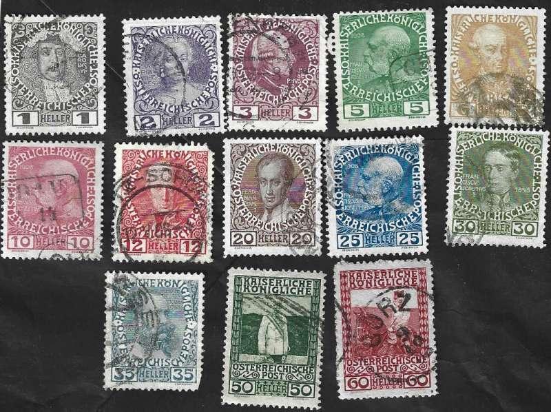 13 Postzegel Oostenrijk Zestigste verjaardag troonbestijging, Ophalen of Verzenden, Gestempeld