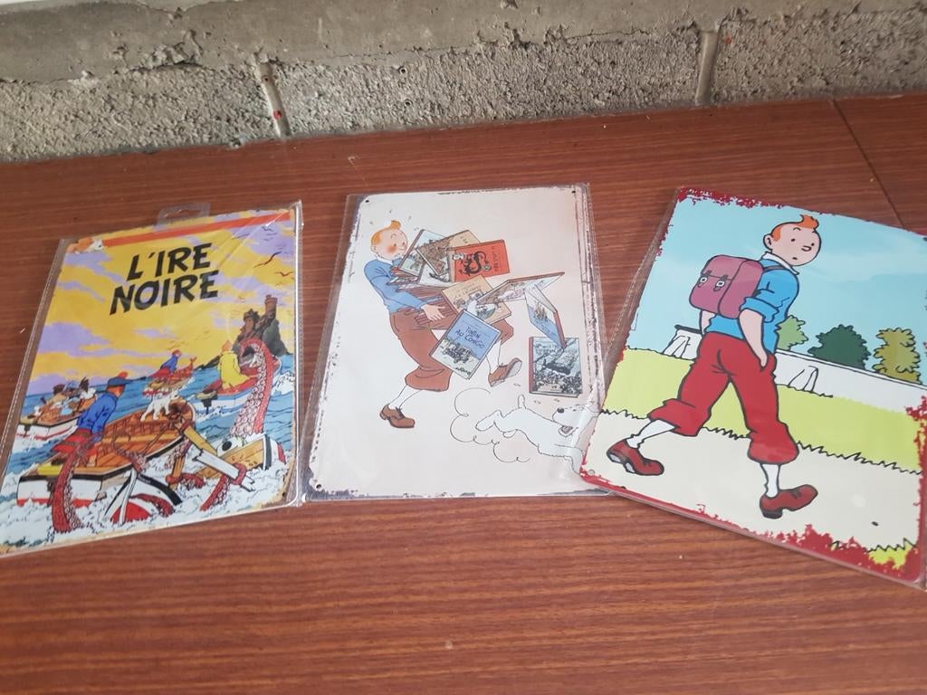 Lot de 3 plaques Tintin métal, Enlèvement
