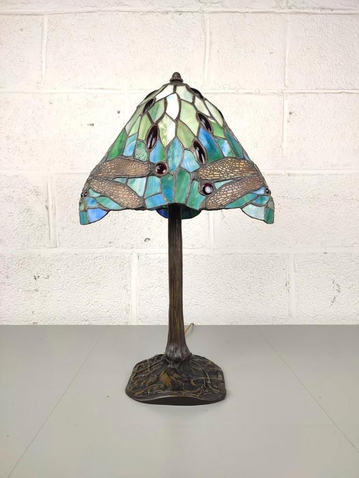 Grote oude Tiffany lamp op bronzen voet, Antiek en Kunst, Antiek | Verlichting, Ophalen of Verzenden