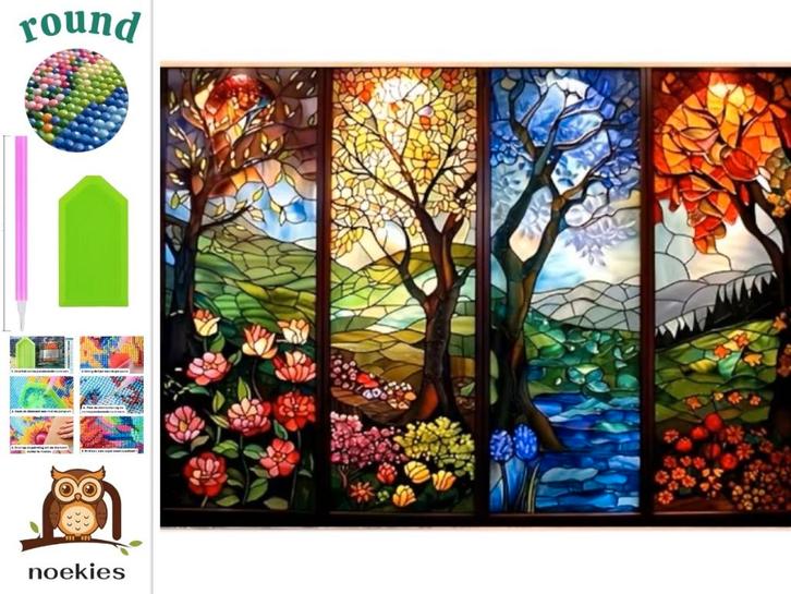 nr 78 Diamond Painting seizoens bomen 50x40cm (rond), Hobby en Vrije tijd, Knutselen, Nieuw, Knutselwerk, Ophalen of Verzenden