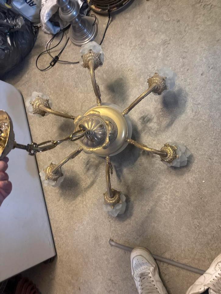 Vintage messing kroonluchter Bronceart Torrent 8 lichtpunten, Huis en Inrichting, Lampen | Kroonluchters, Gebruikt, Ophalen