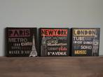 Canvas Paris, New York, London, Huis en Inrichting, Woonaccessoires | Tekstborden en Spreuken, Ophalen of Verzenden