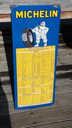 Panneau d'affichage émaillé Michelin Tire Pressure 1961, Enlèvement ou Envoi, Comme neuf, Panneau publicitaire