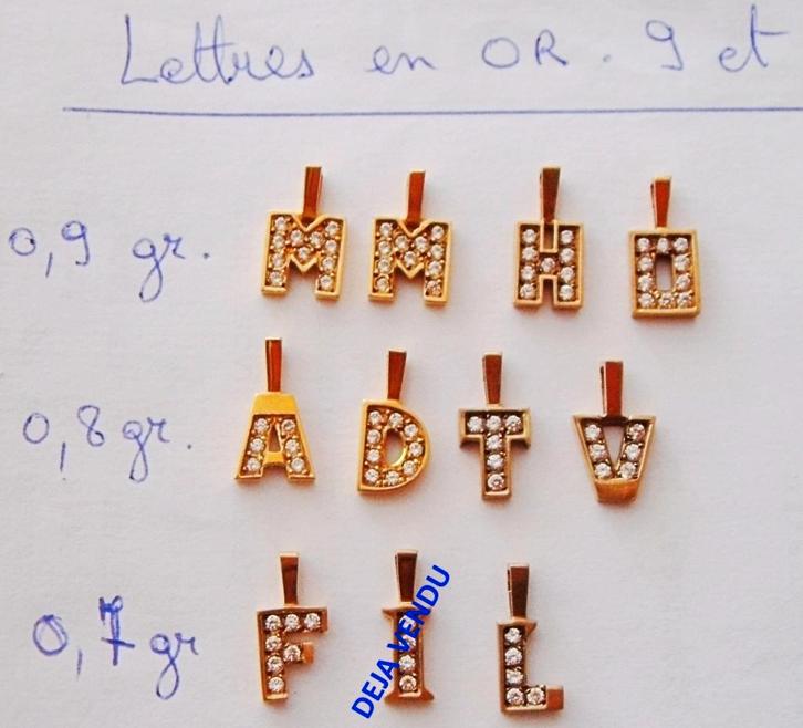Pendentif lettre/initiale majuscule en or 9K + zircons, NEUF, Bijoux, Sacs & Beauté, Pendentifs, Neuf, Or, Or, Autres représentations