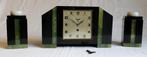 Horloge en marbre noir et vert Art Déco + 2 décorations, Ophalen