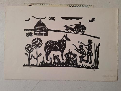 Naïeve houtsnede Otto Freundlich, Antiek en Kunst, Kunst | Etsen en Gravures, Ophalen of Verzenden
