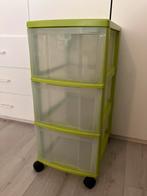 Groene ladekastje op wielen, Huis en Inrichting, Kasten | Ladekasten, Ophalen, Gebruikt, 3 of 4 laden, Minder dan 100 cm