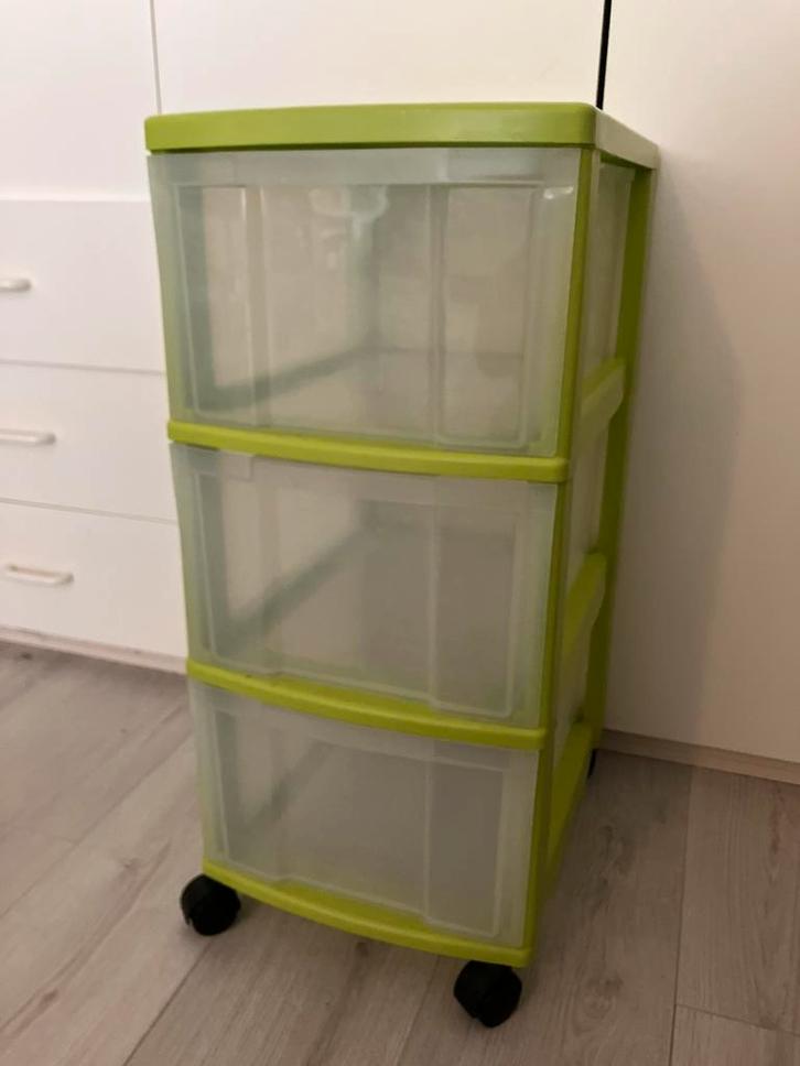 Groene ladekastje op wielen, Huis en Inrichting, Kasten | Ladekasten, Gebruikt, Minder dan 100 cm, Minder dan 50 cm, Kunststof