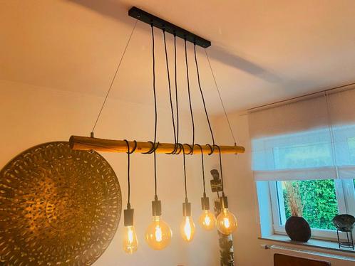 Hanglamp, Huis en Inrichting, Lampen | Hanglampen, Zo goed als nieuw, Glas, Hout, Metaal, Ophalen of Verzenden