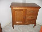 vintage eiken kastje met hout snijwerk , 1 deur en 3 laden, Ophalen