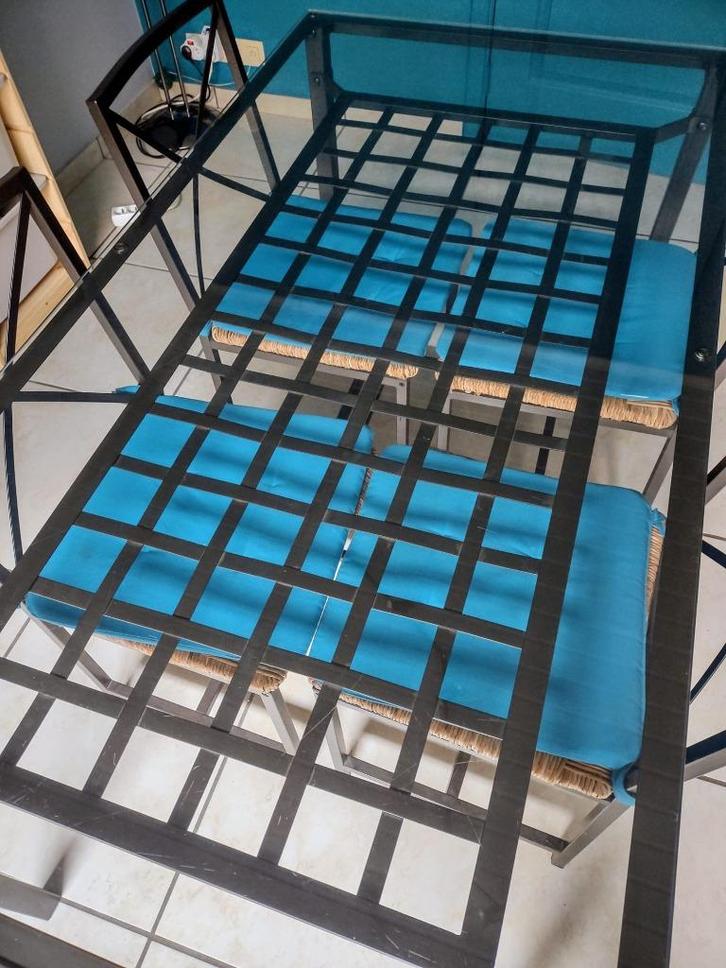 Table en verre rectangulaire + 6 chaises, Maison & Meubles, Tables | Tables à manger, Utilisé, 50 à 100 cm, 100 à 150 cm, Cinq personnes ou plus