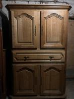 Meuble TV chêne massif avec portes escamotables pour écran, Maison & Meubles, Avec tablette(s), 100 à 150 cm, Utilisé, Chêne