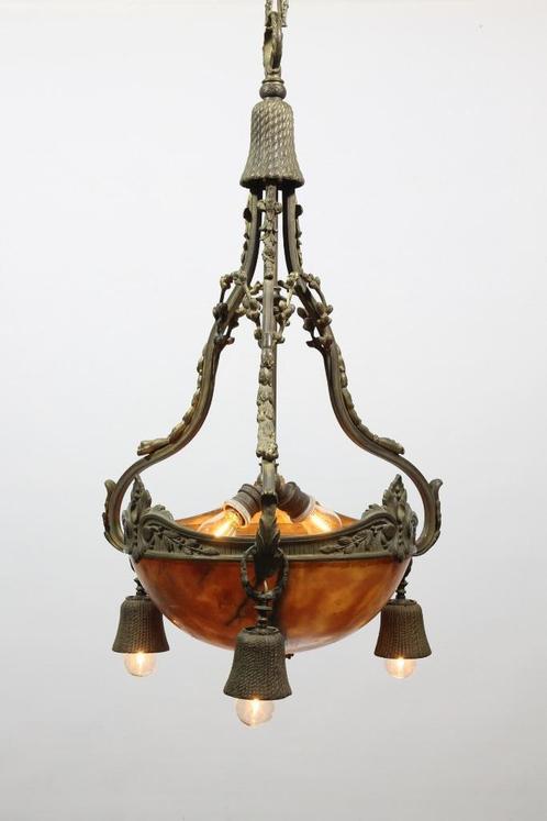 Hanglamp met albast schaal, Antiek en Kunst, Antiek | Verlichting, Ophalen of Verzenden