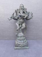 Ganesh in brons met 3 gezichten, dansend, fluit spelend/Indi, Huis en Inrichting, Woonaccessoires | Boeddhabeelden, Ophalen of Verzenden