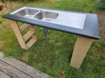 Gootsteen inox tijdelijke keuken of buitenkeuken, Huis en Inrichting, Ophalen, Gebruikt, 100 tot 150 cm, Minder dan 100 cm
