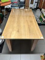 Masieve eettafel met glasblad, Huis en Inrichting, Tafels | Eettafels, Ophalen, Gebruikt, 50 tot 100 cm, Vijf personen of meer