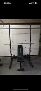 Homegym set: Halters, Halterbank, Gewichten , Squatrek 110kg, Sport en Fitness, Ophalen, Zo goed als nieuw