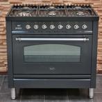 🔥Luxe Fornuis Boretti 90 cm antraciet + rvs 6 pits 1 oven, 60 cm of meer, 5 kookzones of meer, Vrijstaand, 90 tot 95 cm
