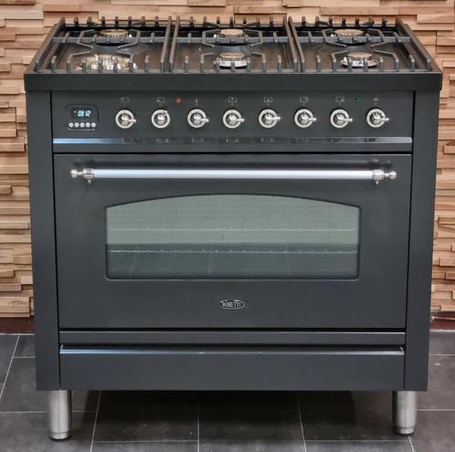 🔥Luxe Fornuis Boretti 90 cm antraciet + rvs 6 pits 1 oven, Elektronische apparatuur, Fornuizen, Zo goed als nieuw, Vrijstaand