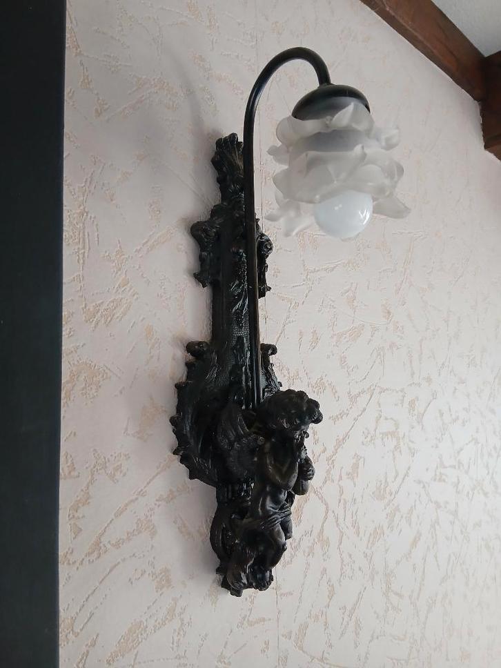 set van 2 LED wandlichtjes - stijl kopie antiek, Huis en Inrichting, Lampen | Wandlampen, Gebruikt, Glas, Overige materialen, Ophalen of Verzenden