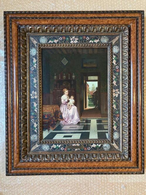 Olieverf schilderij ‘Huiselijk Geluk’ (1871) Frans Moormans, Antiek en Kunst, Kunst | Schilderijen | Klassiek, Ophalen